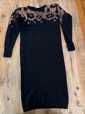 Plain Jane Sweet Baby Jane Vintage Knit Sweater Dress, Wool Rose Gold Sequins